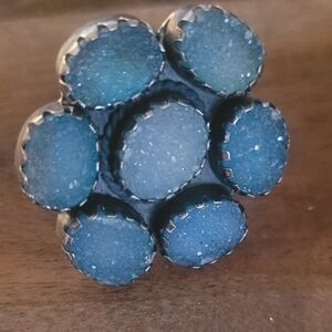 M&S Boutique Blue Druzy Flower Ring